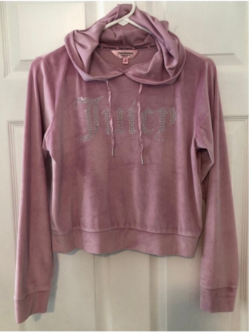 Size S Juicy Couture Pink Velour Hoodie Big Bling Logo Loungewear Luxe Velour